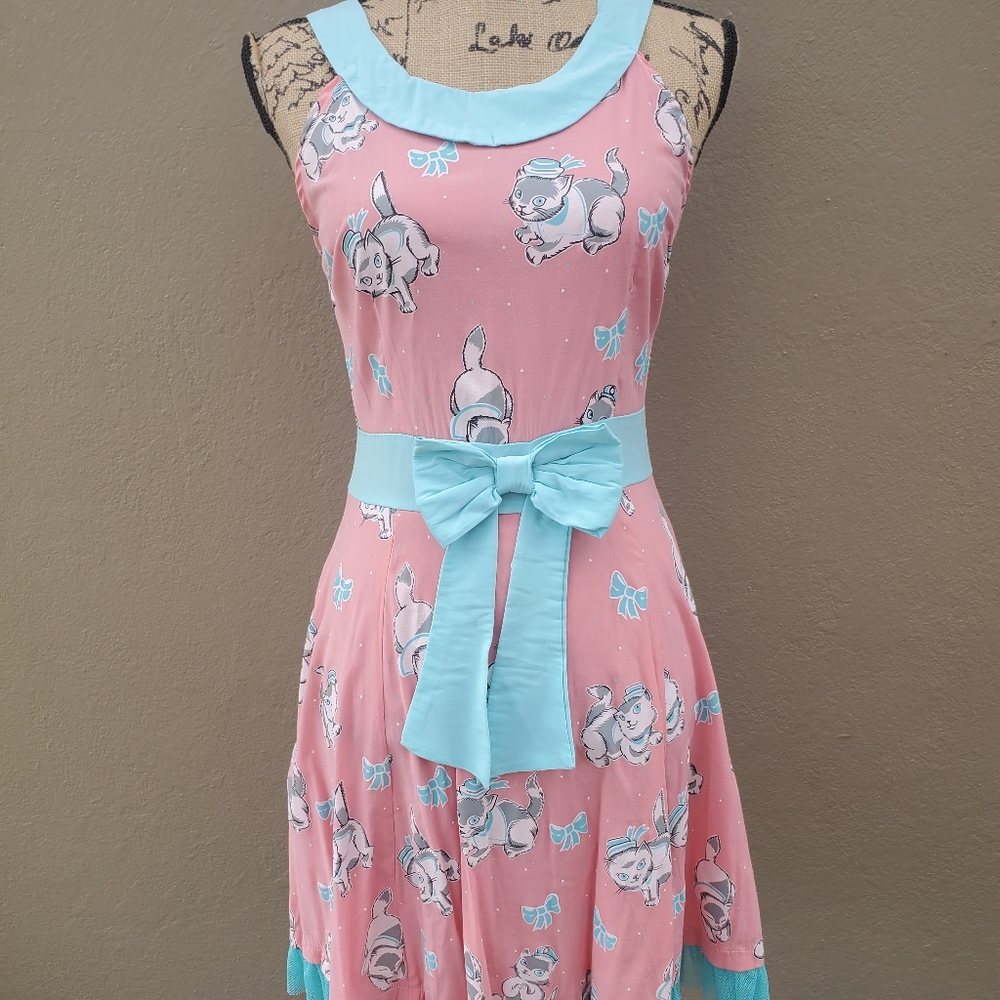 Pink & Light Blue Vintage-Inspired Fit & Flare Dress